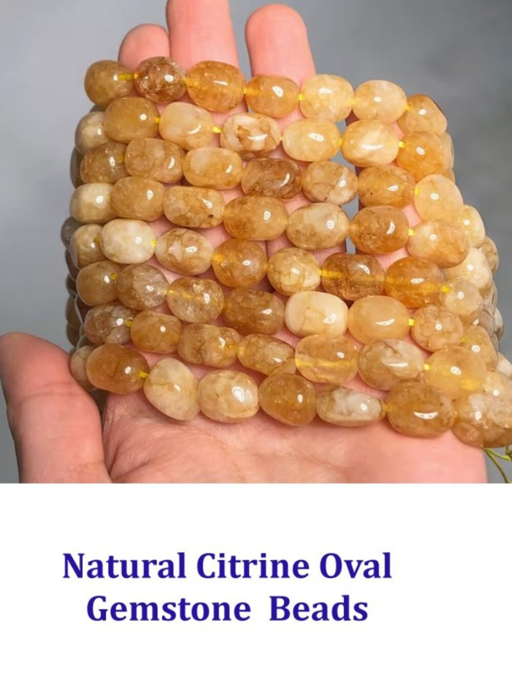Natural Citrine Oval Loose Spaced Beads  6x8mm  or  9x11mm
